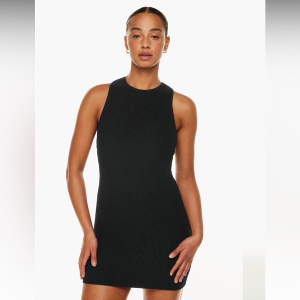 Aritzia Babaton Sculpt‎ Knit Rib-knit Ribbed racerback mini dress Black Large